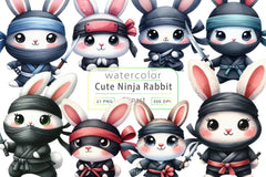 Cute Ninja Rabbit Clipart Bundle - CraftNest - Digital Crafting and Art