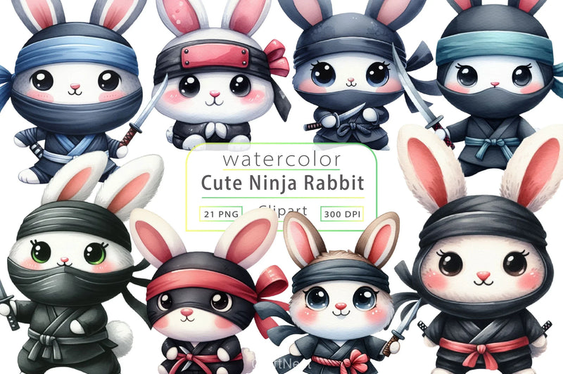 Cute Ninja Rabbit Clipart Bundle - CraftNest - Digital Crafting and Art