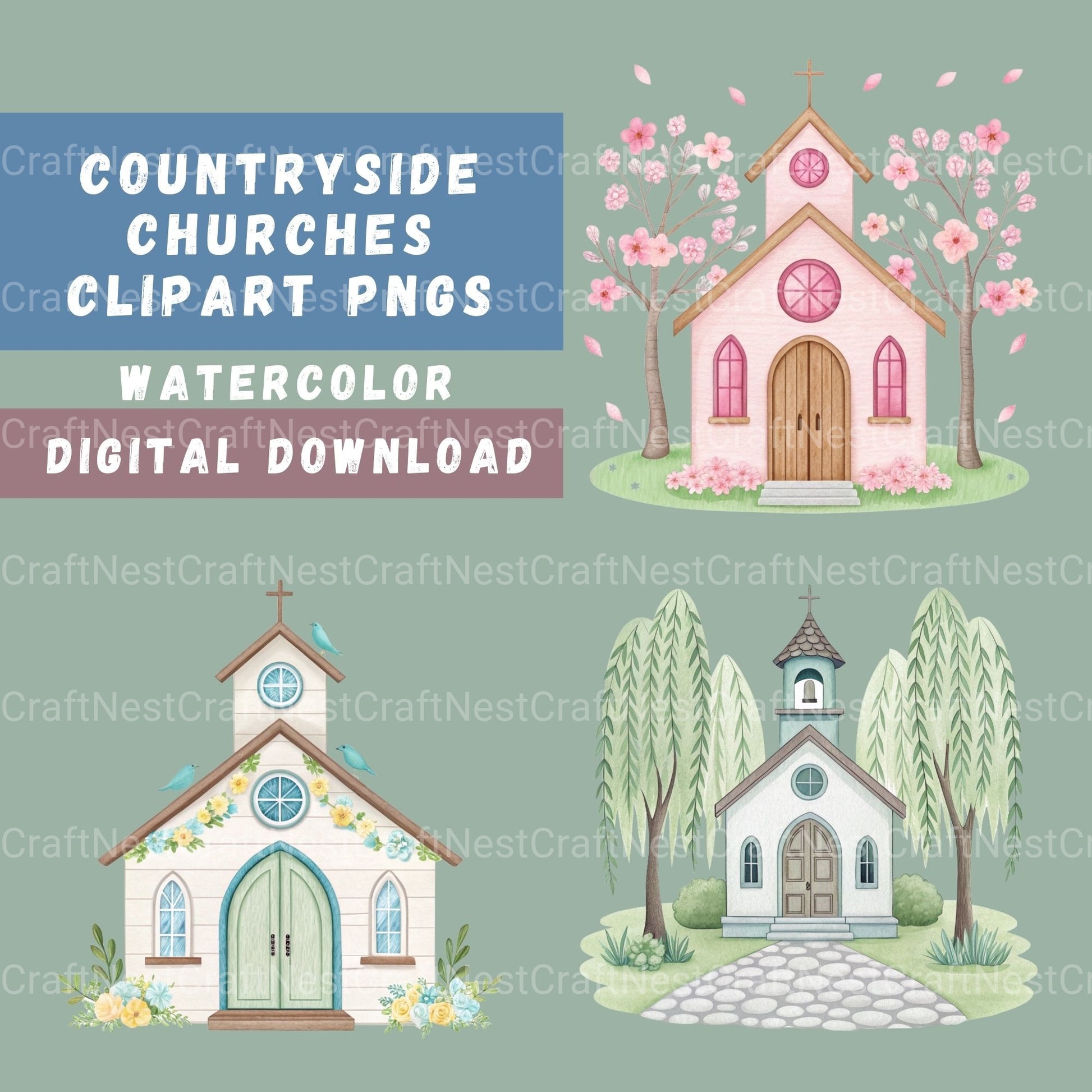 Countryside Churches Clipart Bundle - CraftNest - Digital Crafting and Art