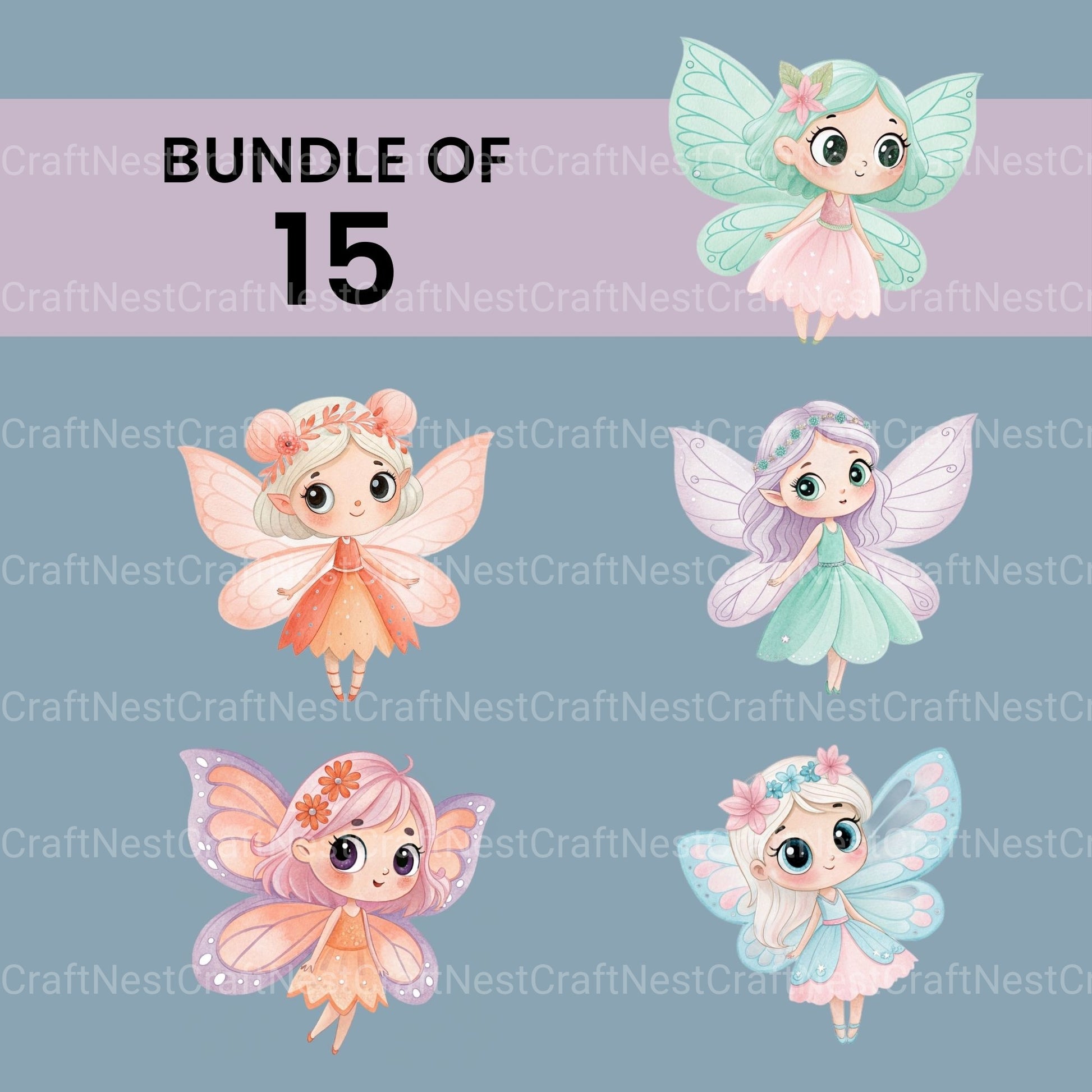 Cute Fairies Clipart Bundle - CraftNest - Digital Crafting and Art