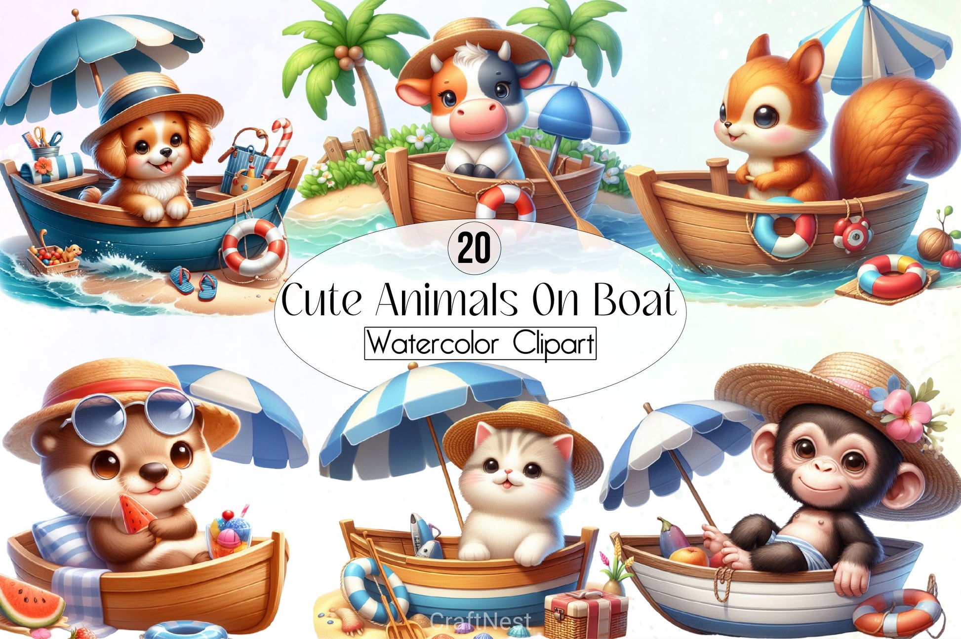 Cute Animals Boat Summer Clipart Bundle - CraftNest - Digital Crafting and Art