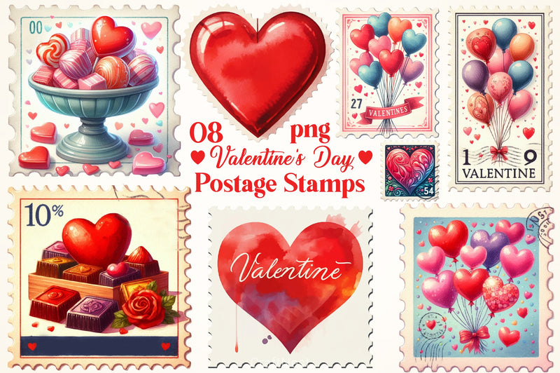 Vintage Valentine Stamps Clipart Bundle - CraftNest - Digital Crafting and Art