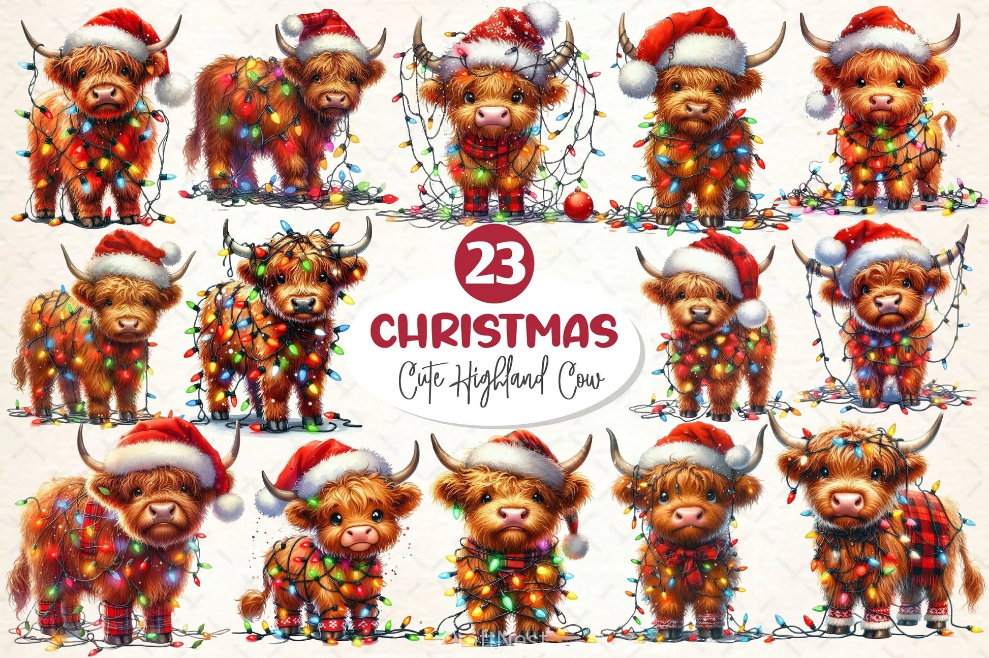 Cute Christmas Highland Cow Clipart Bundle 2 - CraftNest - Digital Crafting and Art