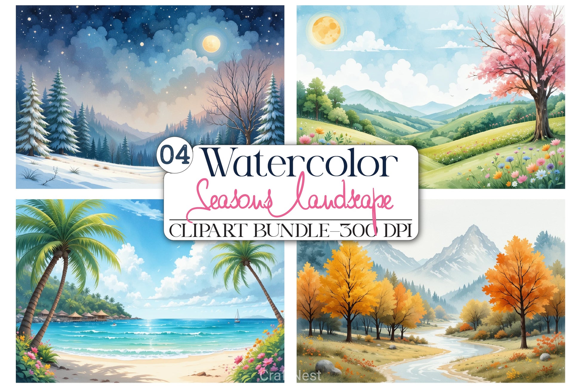 Seasons Landscape Clipart Bundle - CraftNest - Digital Crafting and Art