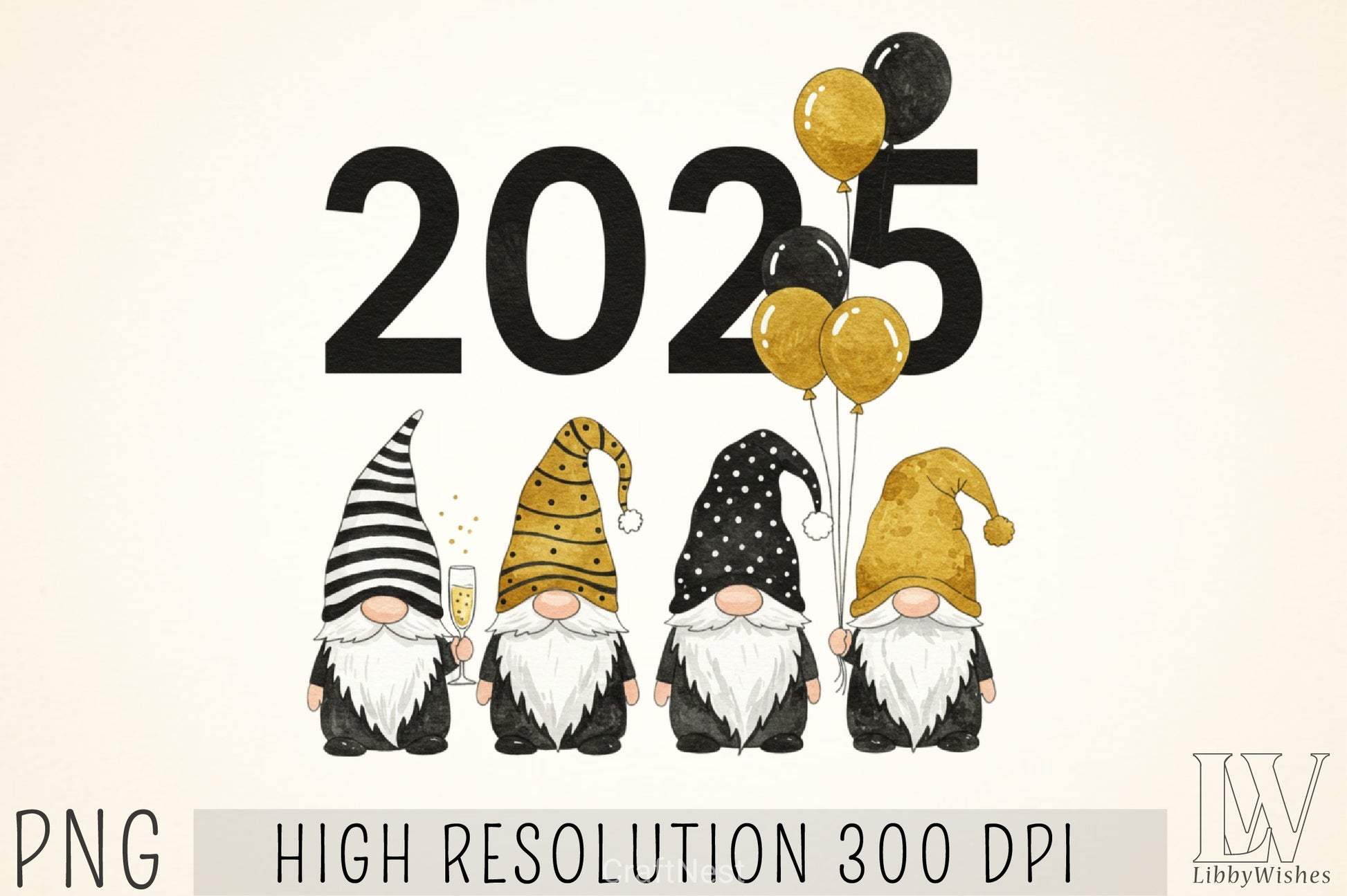 New Year Gnomes 2025 Clipart Bundle 7 - CraftNest - Digital Crafting and Art