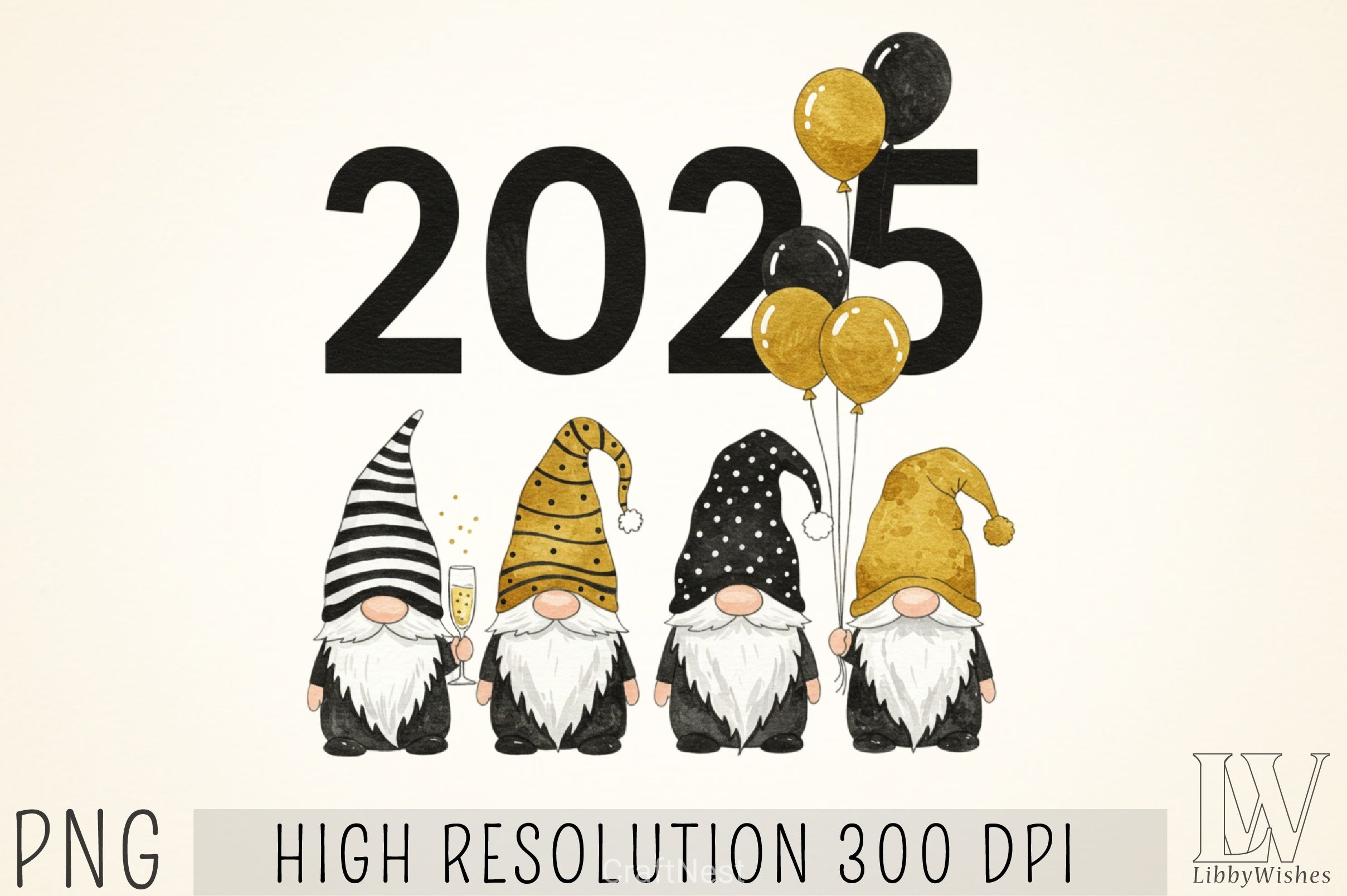 New Year Gnomes 2025 Clipart Bundle 7 - CraftNest - Digital Crafting and Art