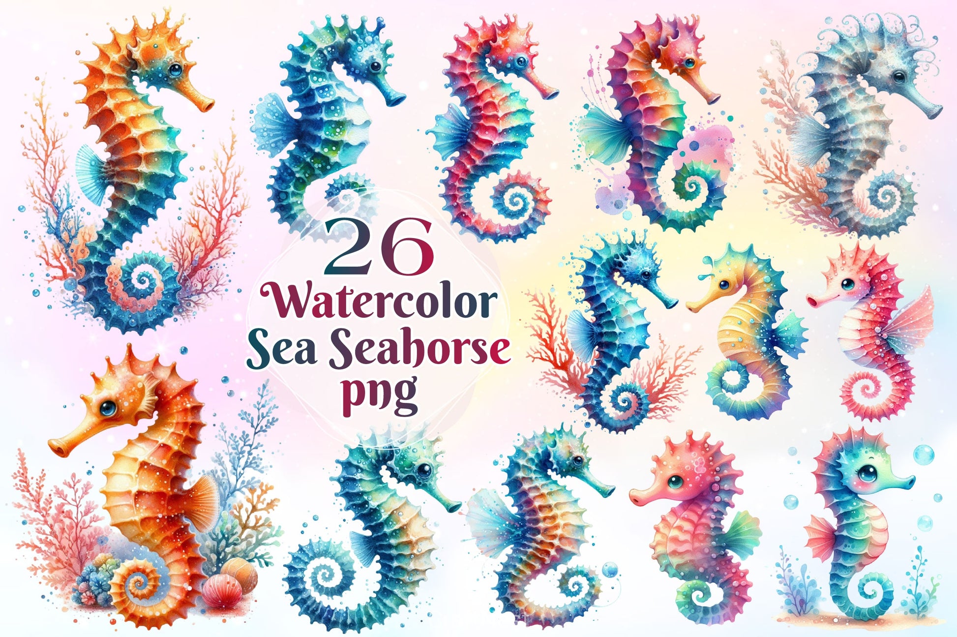 Sea Seahorse Clipart Bundle 2 - CraftNest - Digital Crafting and Art