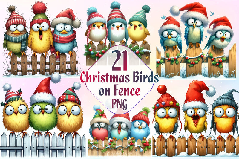 Christmas Bird On Fence Clipart Bundle 2 - CraftNest - Digital Crafting and Art