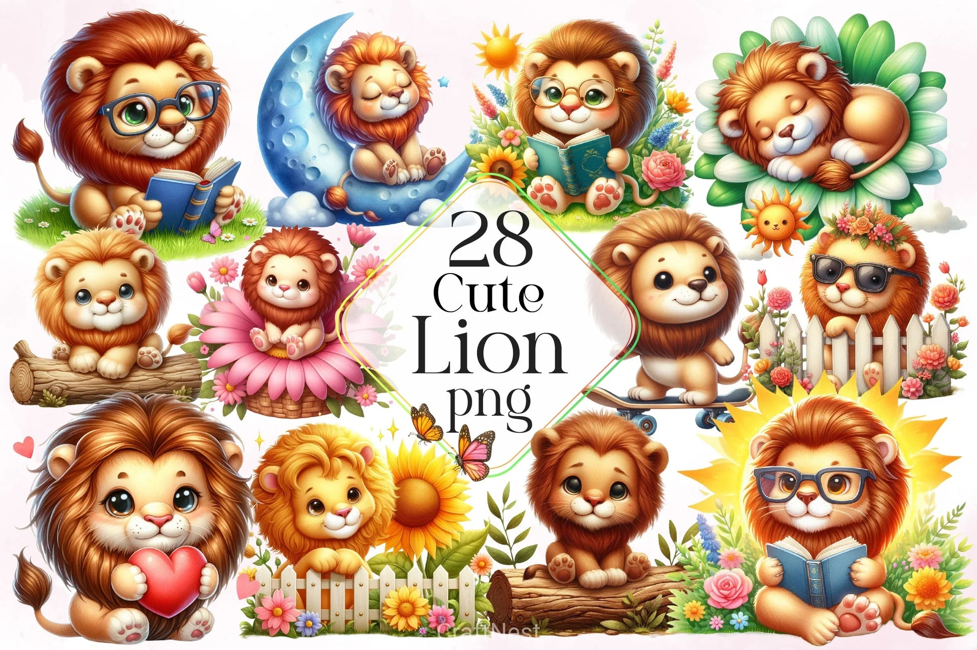 Cute Lion Clipart Bundle 4 - CraftNest - Digital Crafting and Art