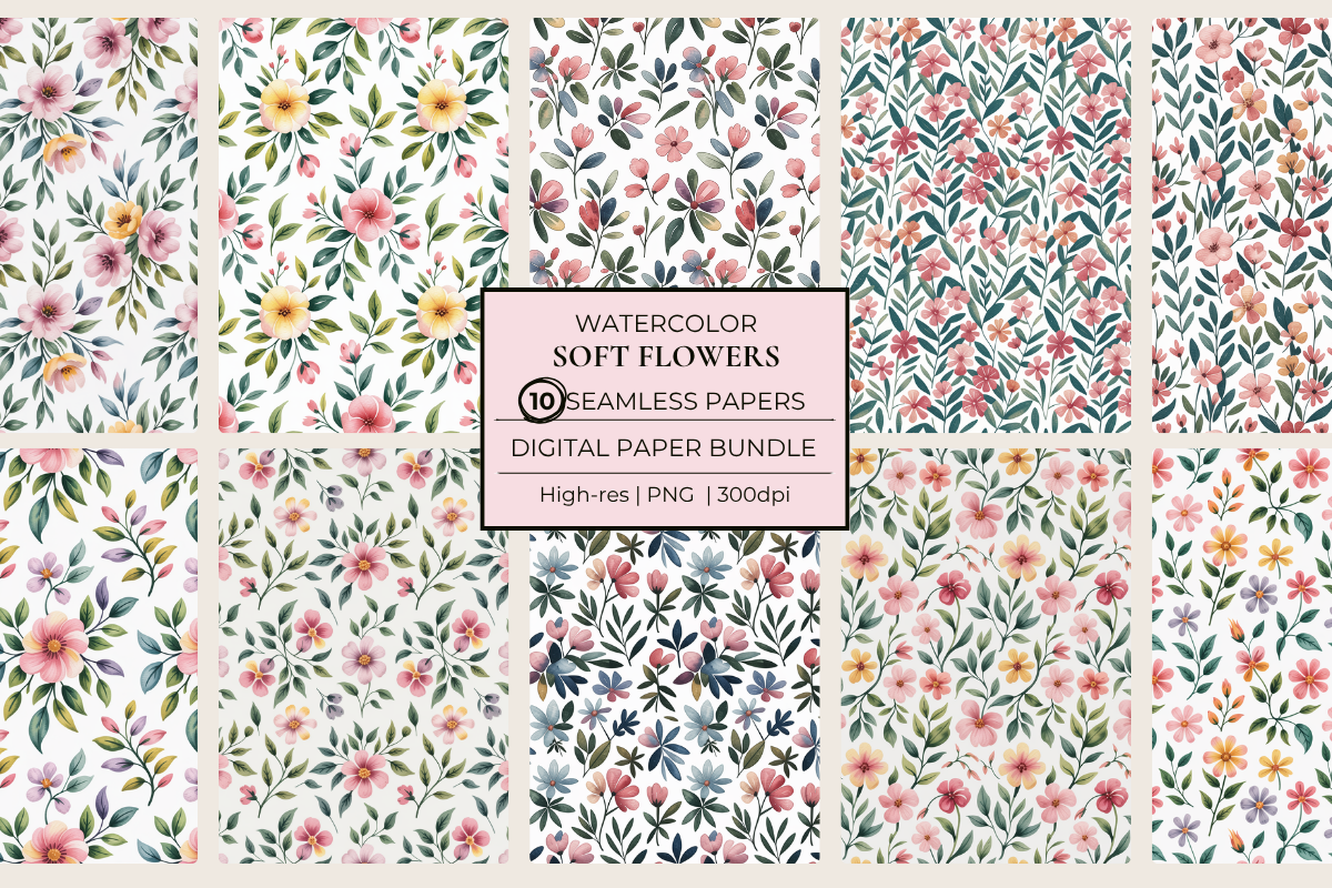 Soft Watercolor Flowers Seamless Papers