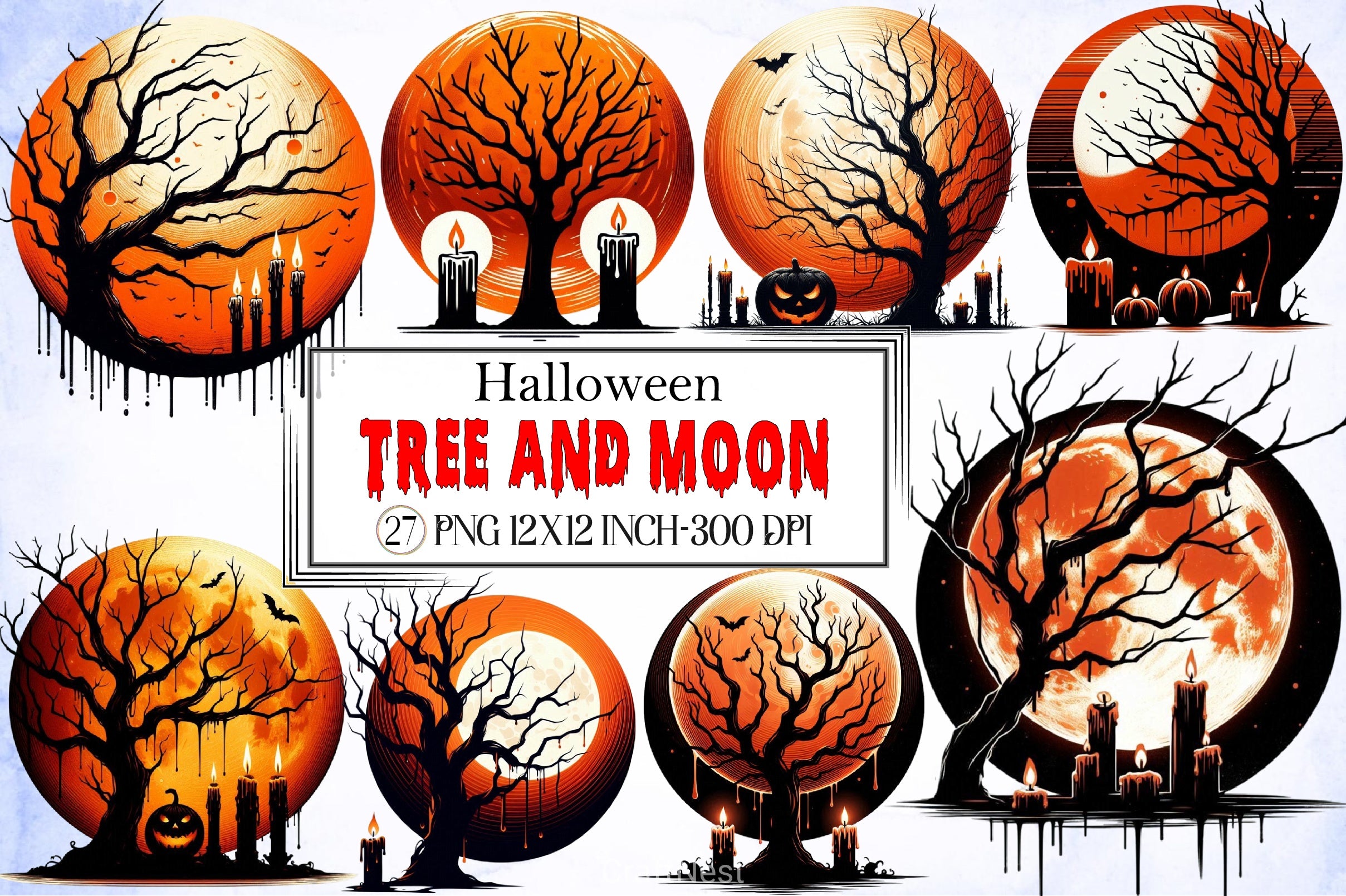 Halloween Tree & Moon Clipart Bundle - CraftNest - Digital Crafting and Art