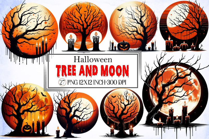 Halloween Tree & Moon Clipart Bundle - CraftNest - Digital Crafting and Art