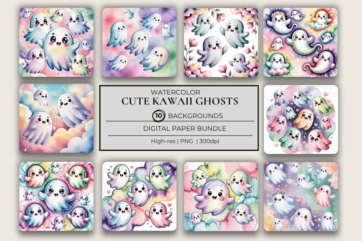 Kawaii Ghosts Background Papers - CraftNest - Digital Crafting and Art