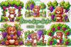 Teddy Bear In Grape Garden Clipart Bundle