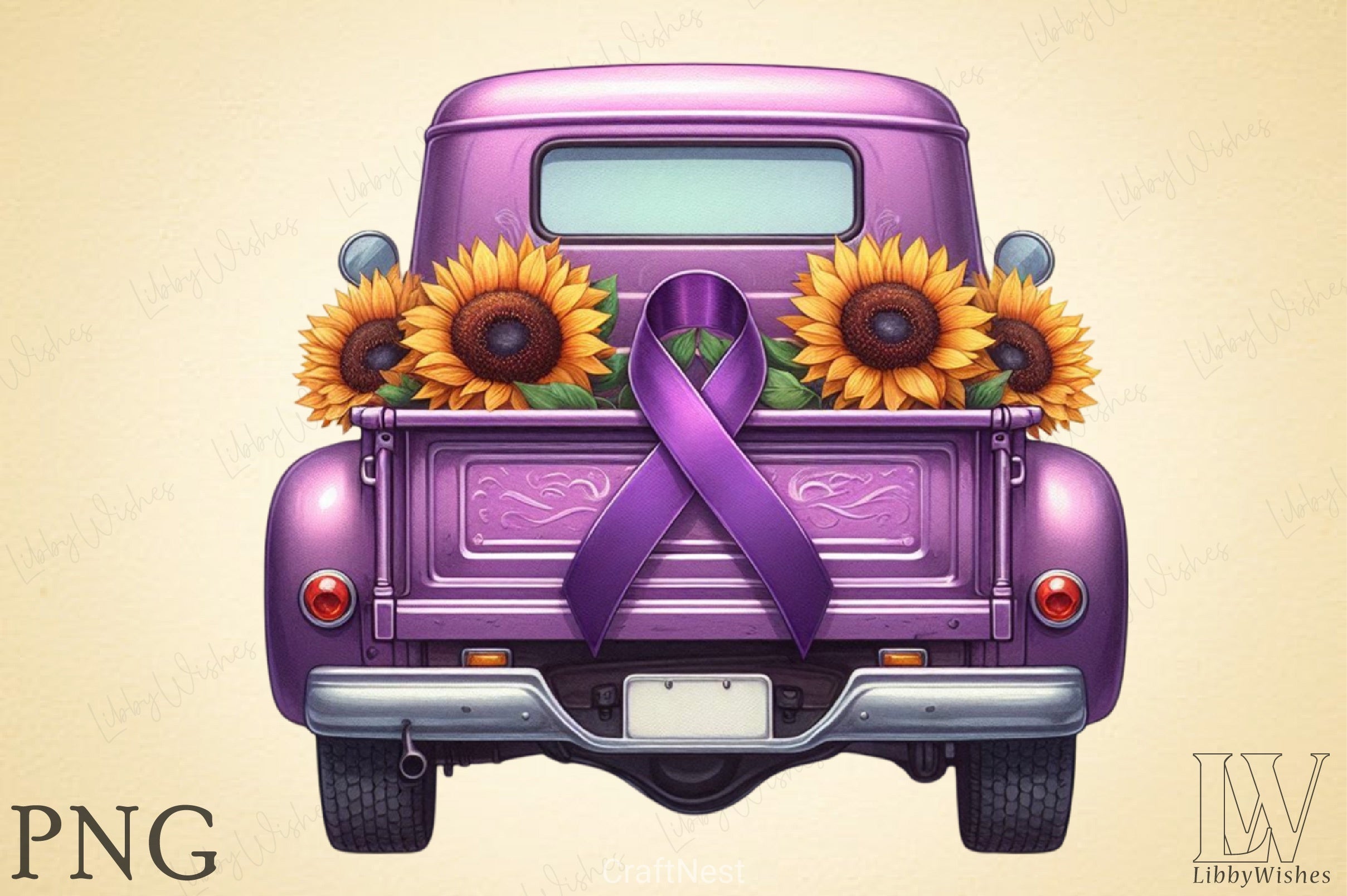 Purple Ribbon Cancer Truck Clipart Bundle 2 - CraftNest - Digital Crafting and Art