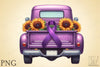 Purple Ribbon Cancer Truck Clipart Bundle 2