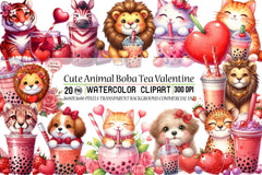 Cute Animal Boba Tea Valentine Clipart Bundle - CraftNest - Digital Crafting and Art