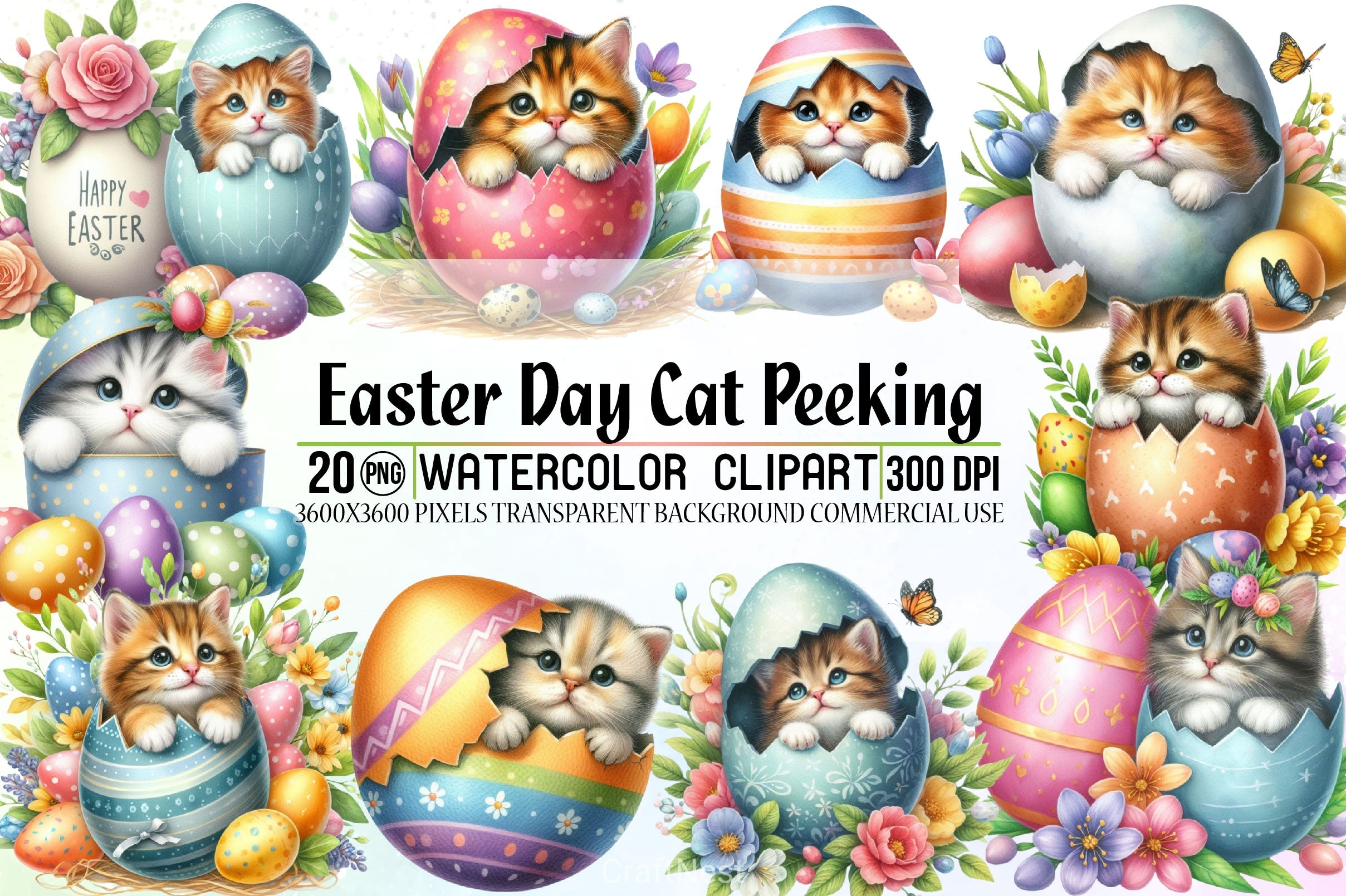 Easter Cat Peeking Clipart Bundle 2 - CraftNest - Digital Crafting and Art