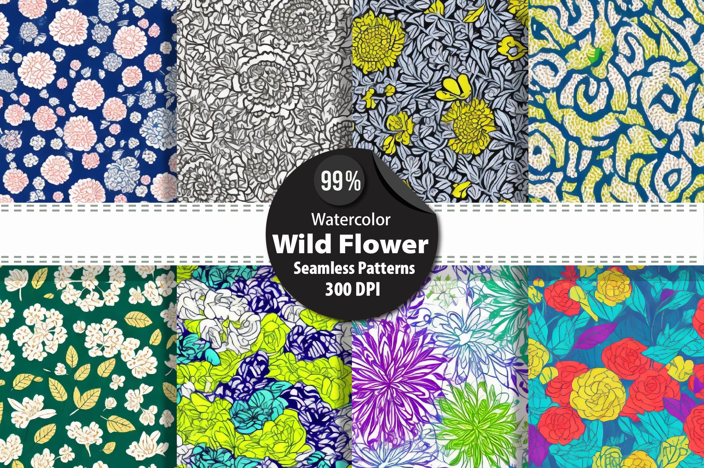 Wild Flower Seamless Patterns Clipart Bundle - CraftNest - Digital Crafting and Art