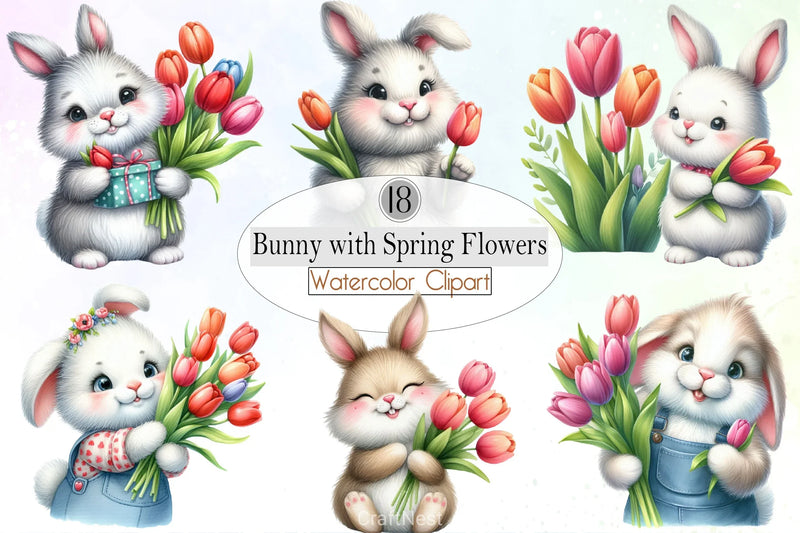 Bunny Spring Flowers Clipart Bundle 9 - CraftNest - Digital Crafting and Art