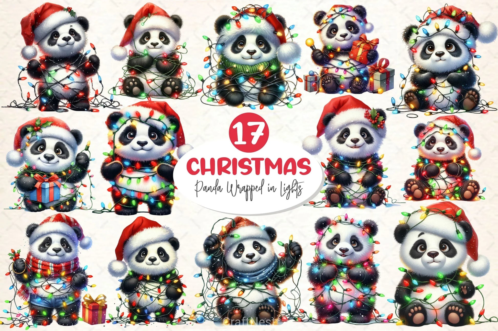 Cute Panda Christmas Clipart Bundle - CraftNest - Digital Crafting and Art