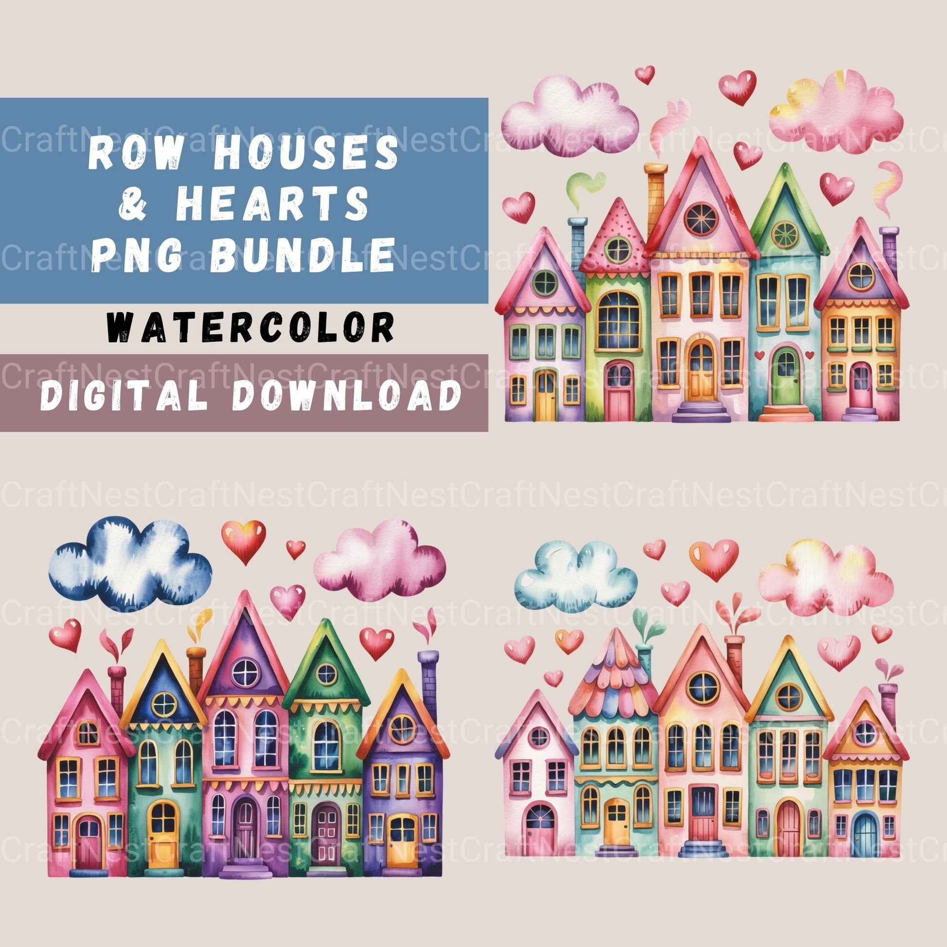 Row Houses 2 Clipart Bundle - CraftNest - Digital Crafting and Art