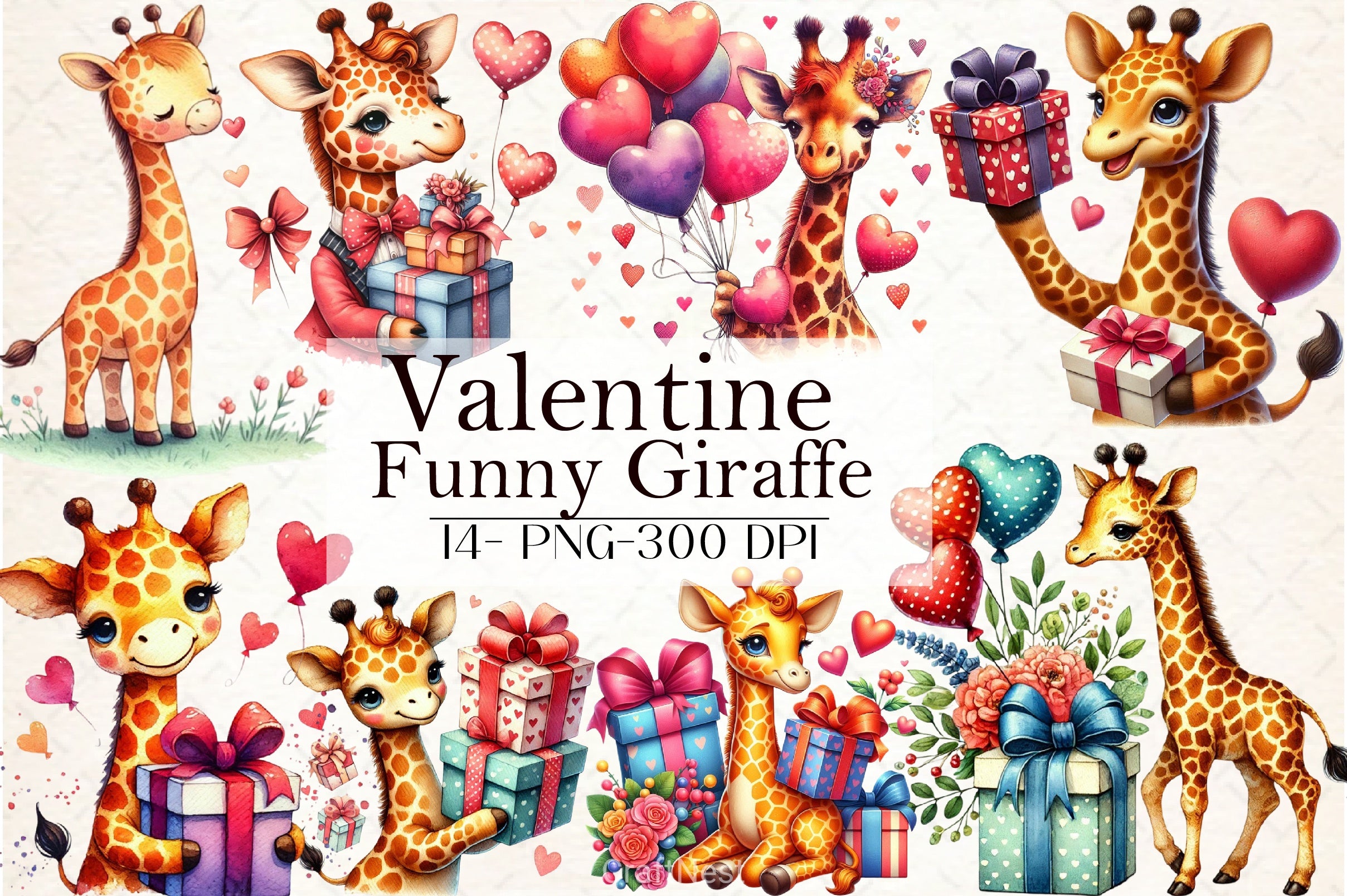 Funny Valentine Giraffe Clipart Bundle - CraftNest - Digital Crafting and Art