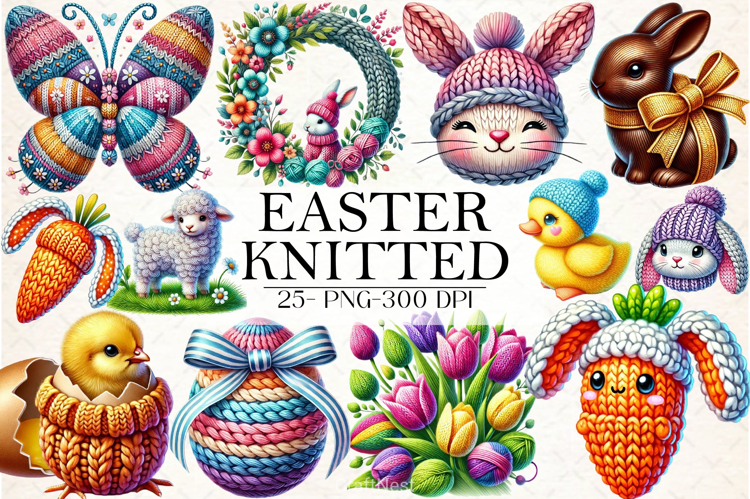 Knitted Easter Clipart Bundle - CraftNest - Digital Crafting and Art