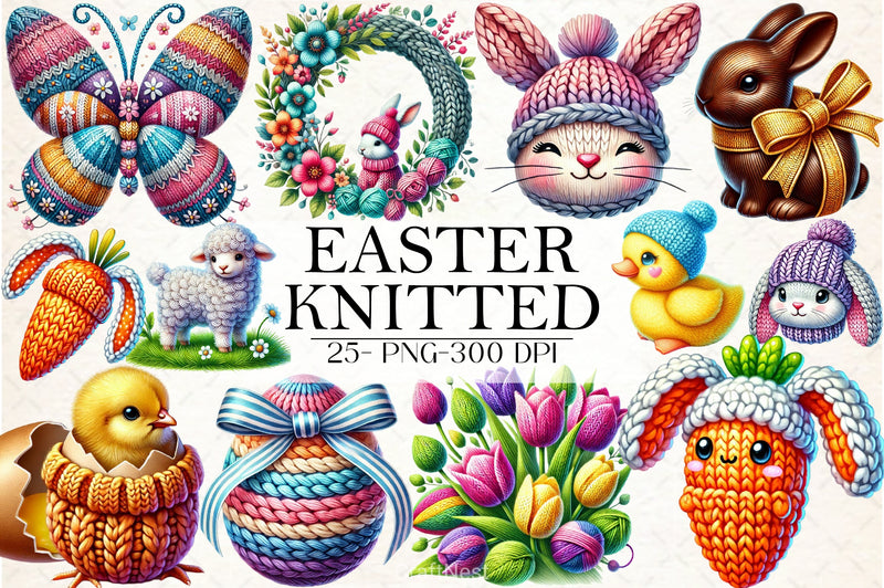 Knitted Easter Clipart Bundle - CraftNest - Digital Crafting and Art
