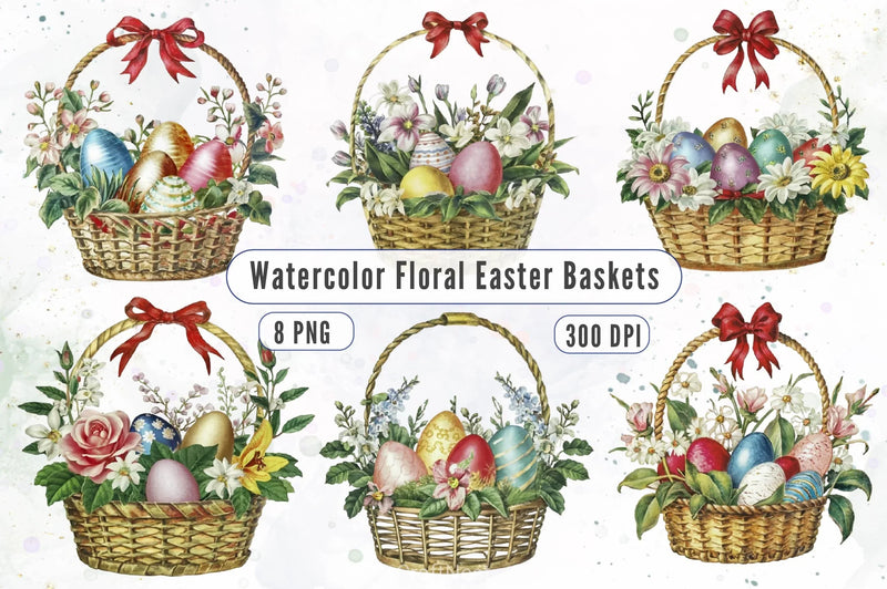 Floral Easter Baskets Clipart Bundle 2 - CraftNest - Digital Crafting and Art
