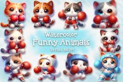 Boxing Cat Clipart Bundle - CraftNest - Digital Crafting and Art