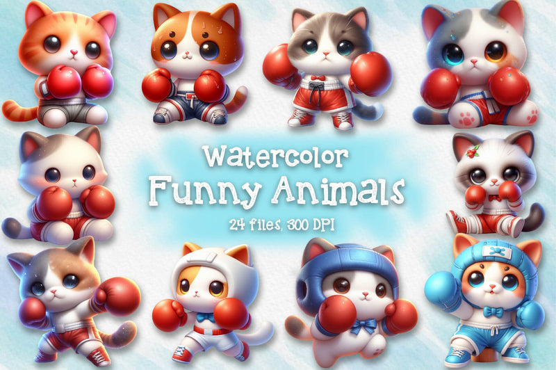 Boxing Cat Clipart Bundle - CraftNest - Digital Crafting and Art