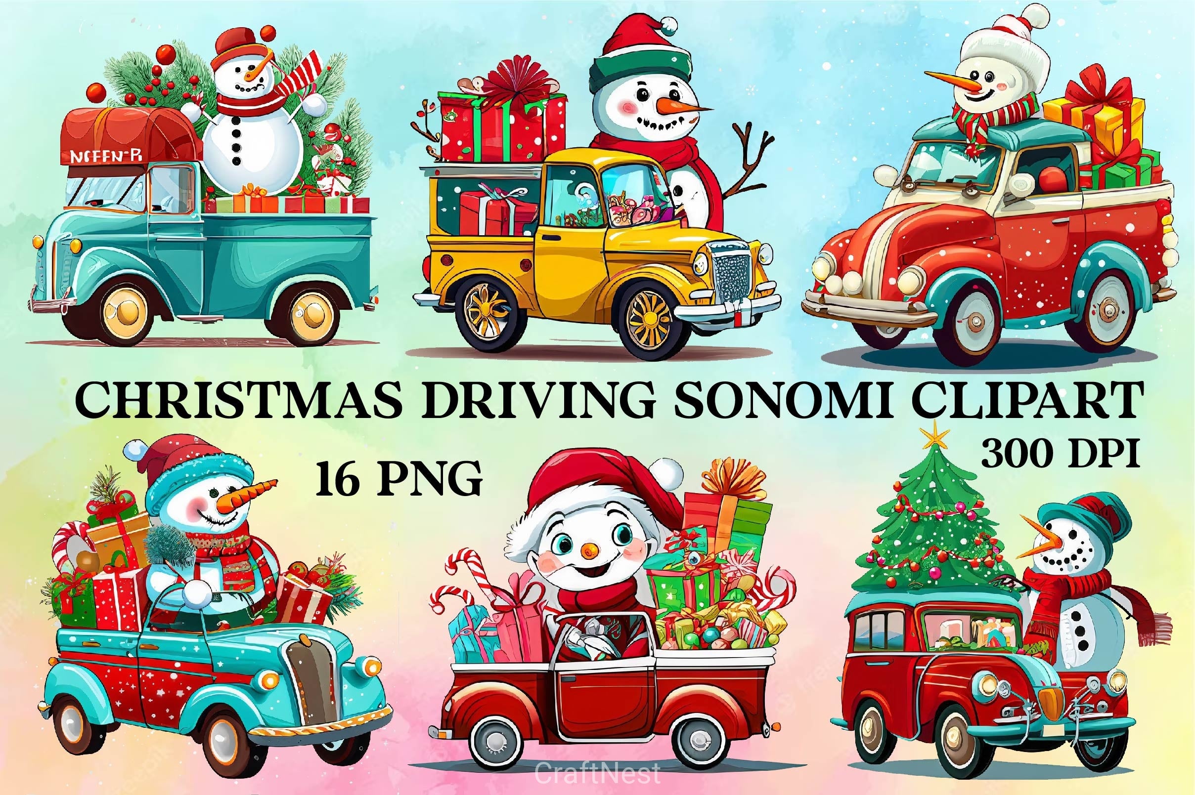 Christmas Driving Gnome Clipart Bundle - CraftNest - Digital Crafting and Art