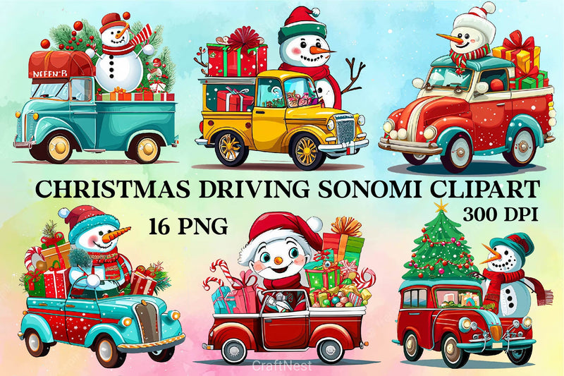 Christmas Driving Gnome Clipart Bundle - CraftNest - Digital Crafting and Art