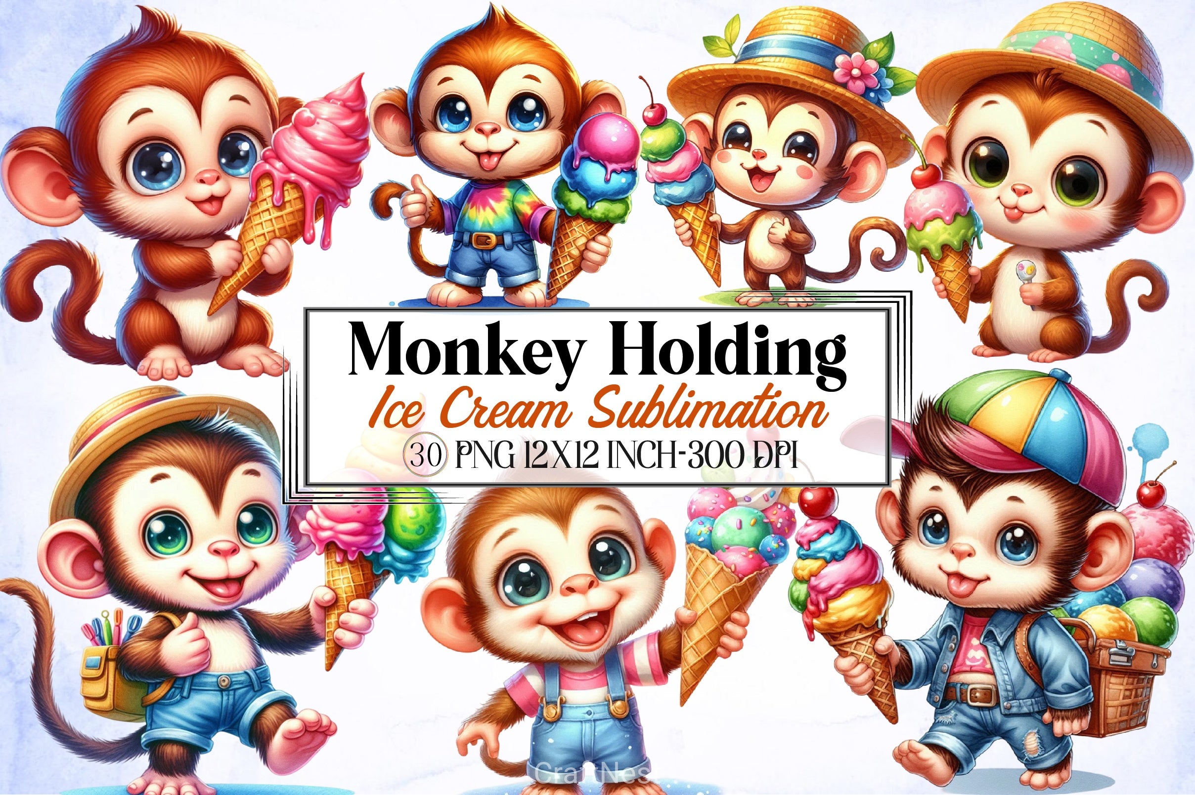 Monkey Ice Cream Clipart Bundle - CraftNest - Digital Crafting and Art