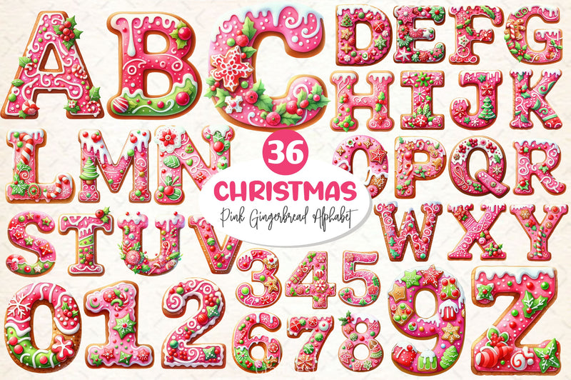 Pink Christmas Gingerbread Alphabet Clipart Bundle 2 - CraftNest - Digital Crafting and Art