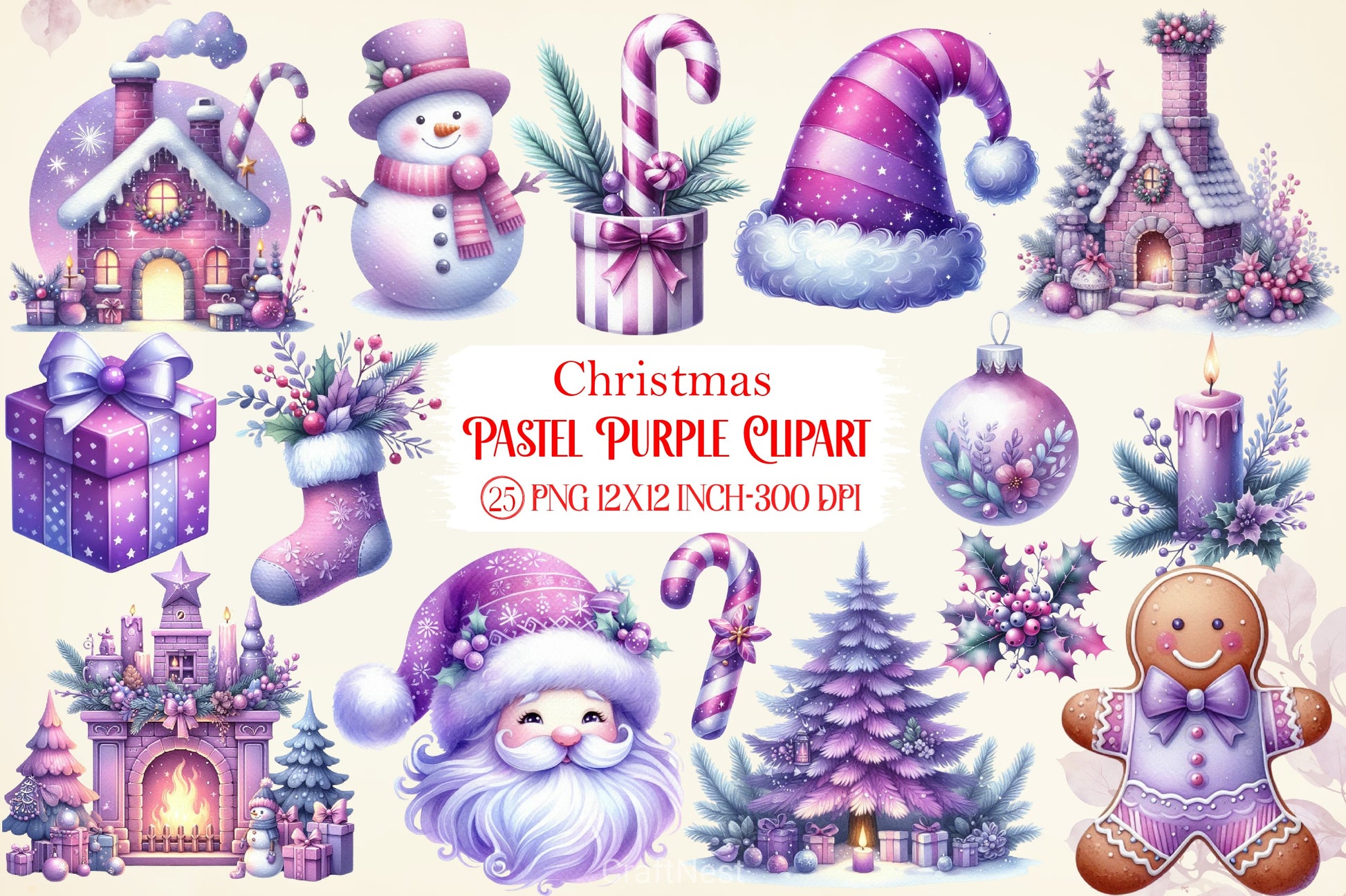Pastel Purple Christmas Clipart Bundle - CraftNest - Digital Crafting and Art