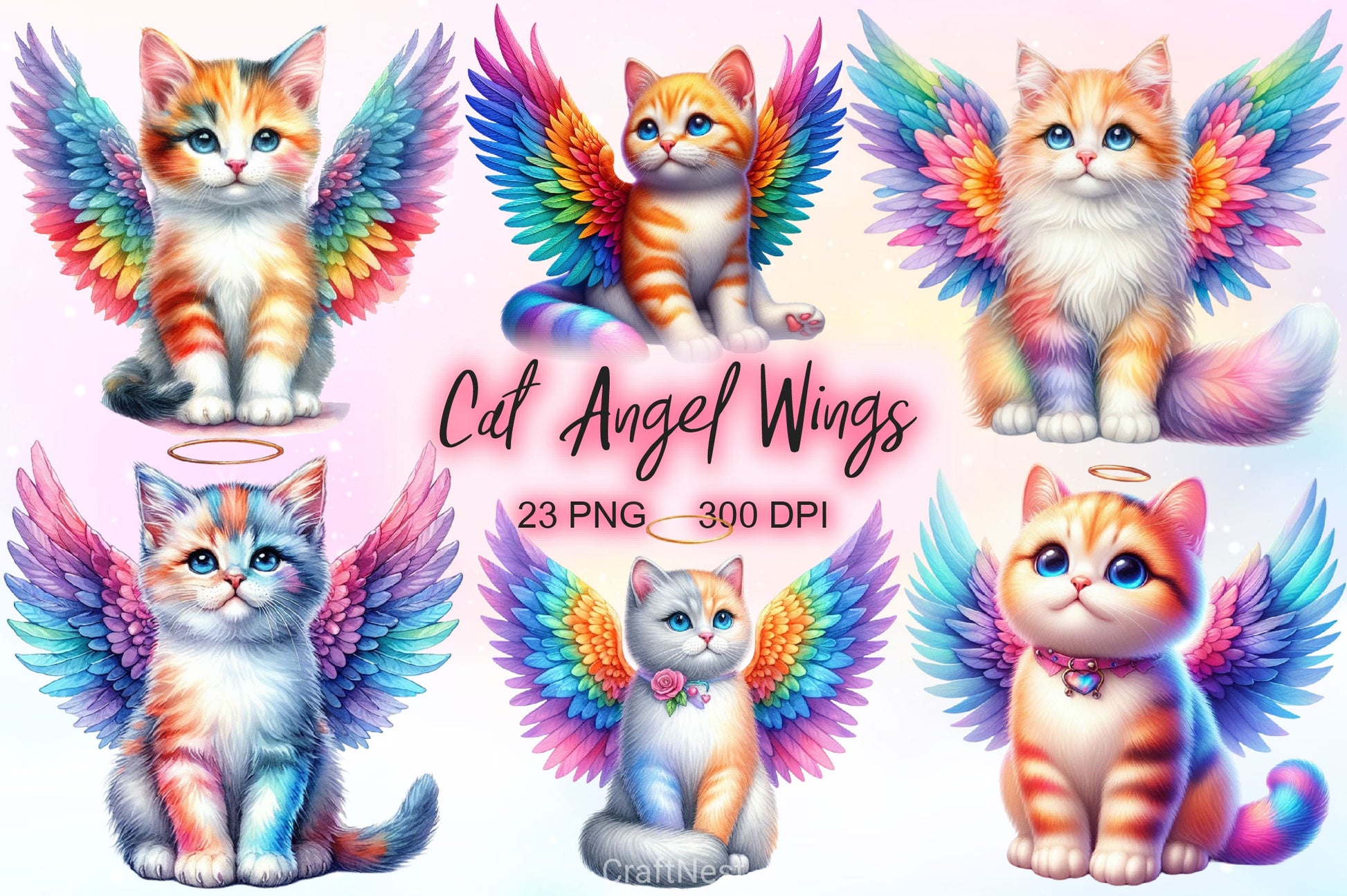 Cat With Angel Wings Clipart Bundle - CraftNest - Digital Crafting and Art