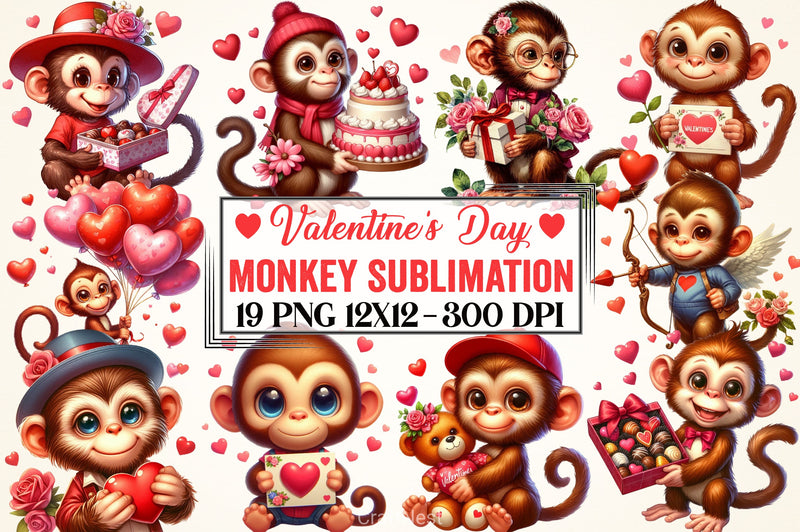 Valentine Monkey Clipart Bundle - CraftNest - Digital Crafting and Art