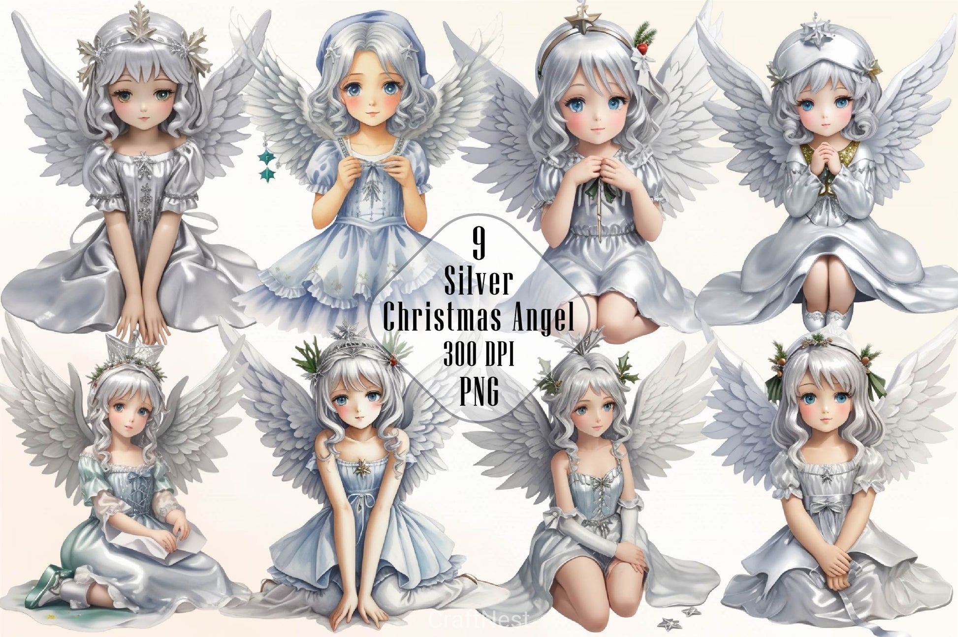 Silver Christmas Angel Clipart Bundle - CraftNest - Digital Crafting and Art