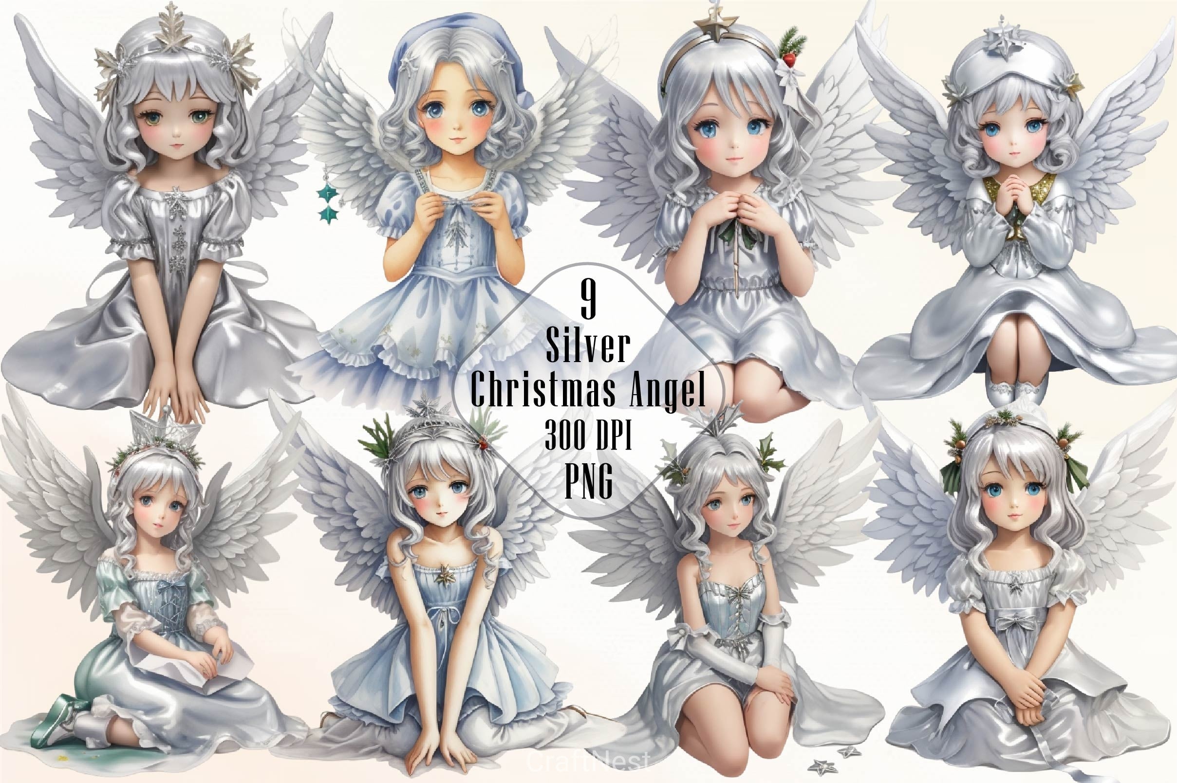Silver Christmas Angel Clipart Bundle - CraftNest - Digital Crafting and Art