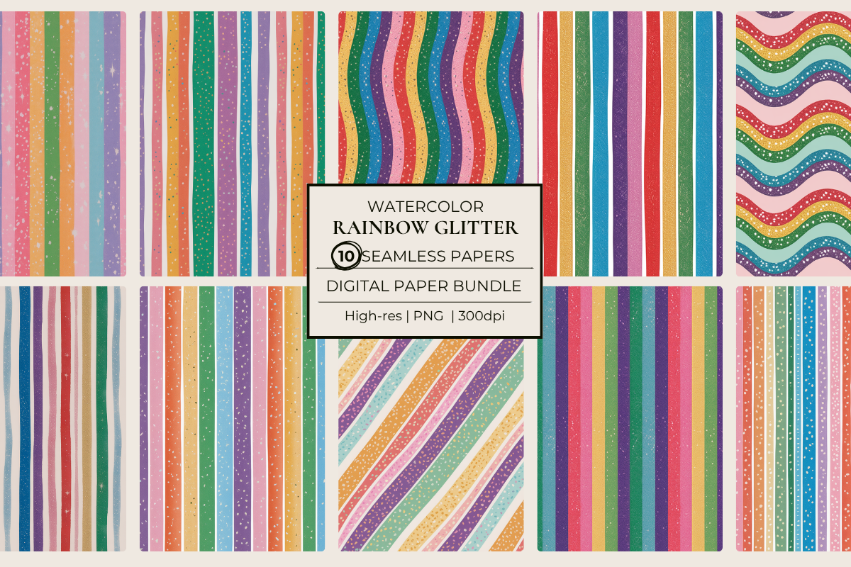 Rainbow Glitter Stripes Seamless Papers