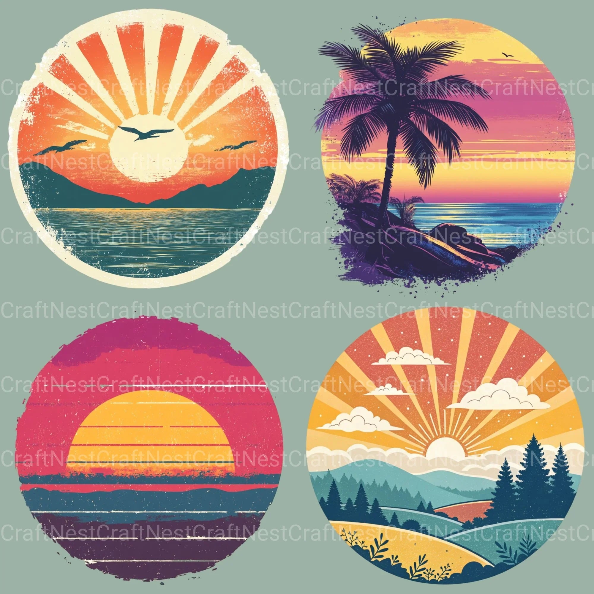 Retro Sunsets 2 Clipart Bundle 1 - CraftNest - Digital Crafting and Art