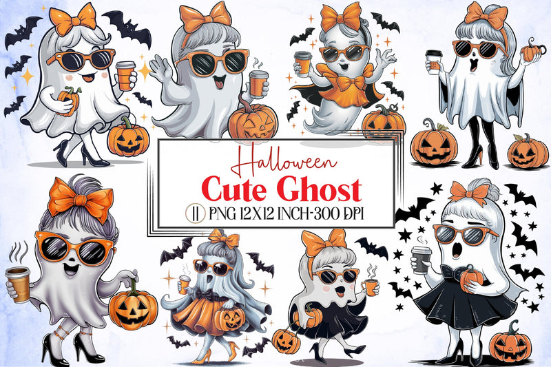 Cute Ghost Halloween Clipart Bundle 4 - CraftNest - Digital Crafting and Art