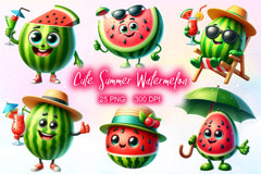 Cute Summer Watermelon Clipart Bundle - CraftNest - Digital Crafting and Art