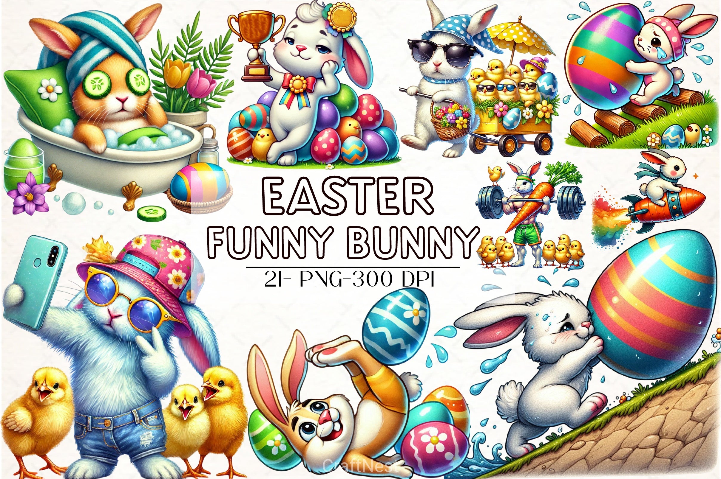 Easter Bunny Clipart Bundle - CraftNest - Digital Crafting and Art
