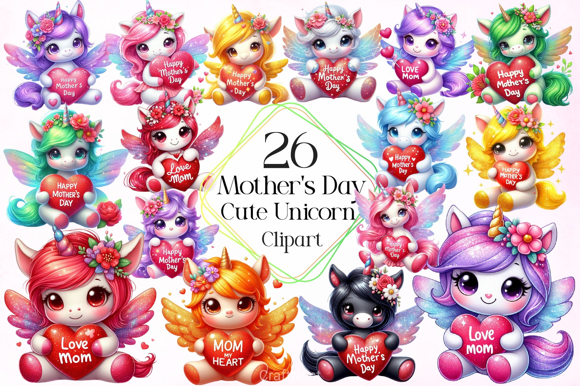 Mothers Day Cute Unicorn Clipart Bundle - CraftNest - Digital Crafting and Art