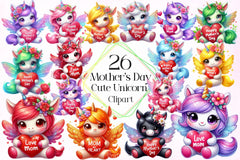 Mothers Day Cute Unicorn Clipart Bundle - CraftNest - Digital Crafting and Art