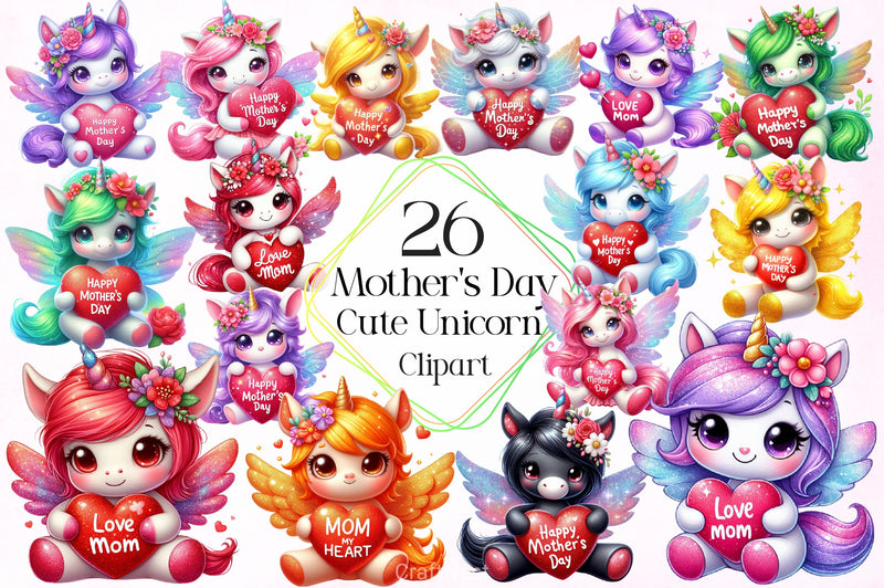 Mothers Day Cute Unicorn Clipart Bundle - CraftNest - Digital Crafting and Art