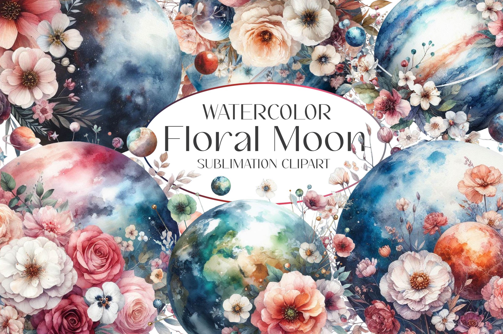 Vintage Floral Moon Clipart Bundle - CraftNest - Digital Crafting and Art